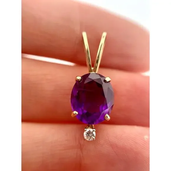 14k Yellow Gold 4ctw Amethyst And Diamond Pendant
